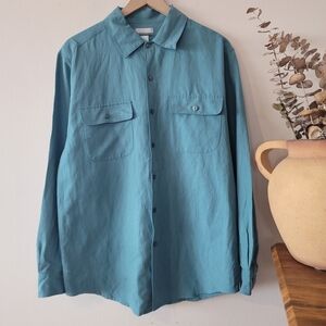 Breakwater Silk Linen Cotton Teal Blue Utilitarian Semi Formal Gorpcore Sz S